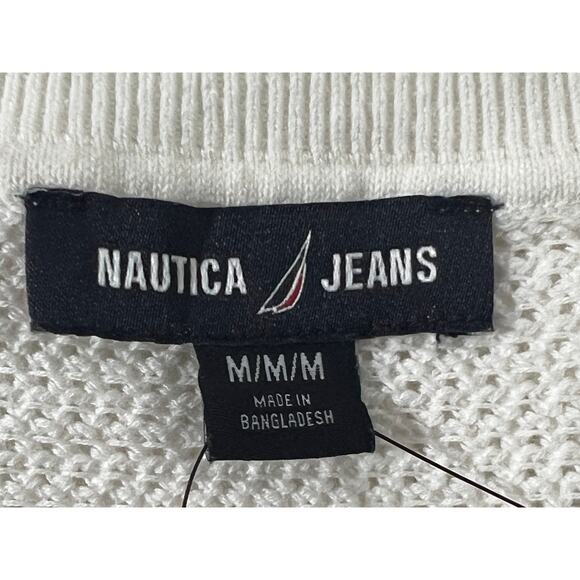 NAUTICA JEANS WOMENS SIZE MEDIUM COTTON RUFFLE-SLEEVE SWEATER IVORY - Picture 5 of 11